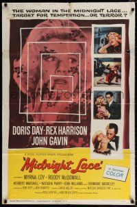 4t542 MIDNIGHT LACE 1sh '60 Rex Harrison, John Gavin, fear possessed Doris Day as love once had!