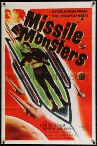 4t552 MISSILE MONSTERS 1sh '58 aliens bring destruction from the stratosphere, wacky sci-fi art!