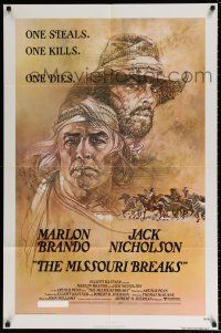 4t555 MISSOURI BREAKS 1sh '76 art of Marlon Brando & Jack Nicholson by Bob Peak!