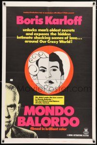 4t563 MONDO BALORDO 1sh '67 Boris Karloff unlocks man's oldest oddities & shocking scenes!