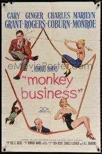4t566 MONKEY BUSINESS 1sh '52 Cary Grant, Ginger Rogers, sexy Marilyn Monroe, Charles Coburn