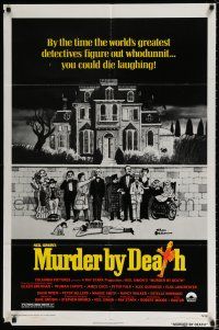4t587 MURDER BY DEATH 1sh '76 great Charles Addams art of cast by dead body & spooky house!