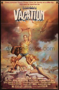 4t607 NATIONAL LAMPOON'S VACATION 1sh '83 art of Chevy Chase, Brinkley & D'Angelo by Boris!