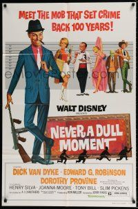 4t615 NEVER A DULL MOMENT 1sh R77 Disney, art of Dick Van Dyke, Edward G. Robinson in lineup!
