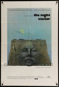 4t637 NIGHT VISITOR 1sh '71 Max Von Sydow, creepy artwork of face in stone wall!