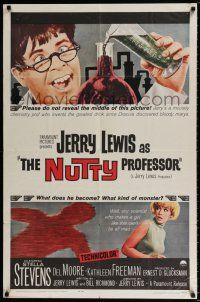 4t652 NUTTY PROFESSOR 1sh '63 wacky Jerry Lewis directs & stars w/pretty Stella Stevens!