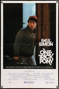 4t662 ONE TRICK PONY 1sh '80 great c/u of Paul Simon holding guitar in case, rock & roll!