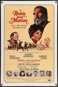 4t745 ROBIN & MARIAN int'l 1sh '76 art of Sean Connery & Audrey Hepburn by Drew Struzan!