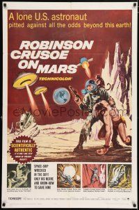 4t746 ROBINSON CRUSOE ON MARS 1sh '64 cool sci-fi art of Paul Mantee & his man Friday!