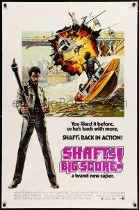 4t785 SHAFT'S BIG SCORE 1sh '72 great art of mean Richard Roundtree with big gun by John Solie!