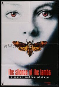4t793 SILENCE OF THE LAMBS teaser DS 1sh '90 great image of Jodie Foster with moth over mouth!