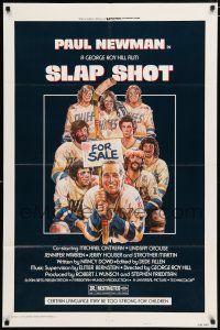 4t801 SLAP SHOT style A 1sh '77 Paul Newman hockey sports classic, great art by Craig!
