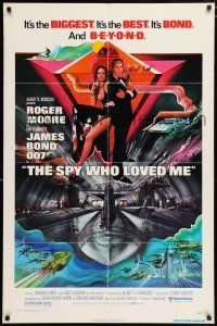 4t822 SPY WHO LOVED ME 1sh '77 cool art of Roger Moore as James Bond by Bob Peak!