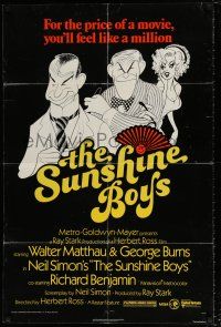 4t843 SUNSHINE BOYS 1sh '75 great Hirschfeld art of George Burns, Walter Matthau & Lee Meredith!