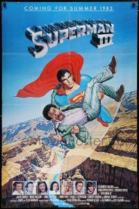 4t849 SUPERMAN III advance 1sh '83 art of Christopher Reeve flying w/Pryor by Salk!