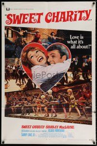 4t854 SWEET CHARITY 1sh '69 Bob Fosse musical starring Shirley MacLaine, it's all about love!