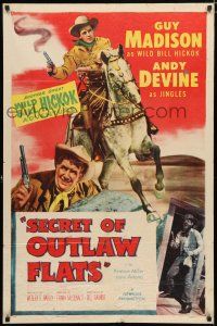 4t964 WILD BILL HICKOK style B 1sh '50s Guy Madison in the title role, Secret of Outlaw Flats!