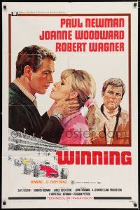4t973 WINNING 1sh '69 Paul Newman, Joanne Woodward, Indy car racing, art by Howard Terpning!