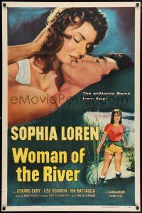 4t976 WOMAN OF THE RIVER 1sh '56 La Donna del fiume, full-length art of sexiest Sophia Loren!