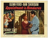 4w229 APPOINTMENT IN HONDURAS LC #5 '53 c/u of Glenn Ford putting the moves on sexy Ann Sheridan!