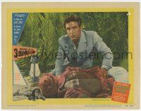 4w307 BWANA DEVIL LC #7 '53 close up of scared Robert Stack kneeling over dead native man!