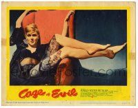 4w310 CAGE OF EVIL LC #2 '60 sexy Patricia Blair wearing nightie is blonde bait in a murder trap!