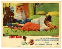 4w319 CARPETBAGGERS LC #7 '64 great romantic image of George Peppard & Carroll Baker on bed!