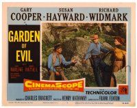 4w498 GARDEN OF EVIL LC #7 '54 Gary Cooper between sexy Susan Hayward & Richard Widmark!
