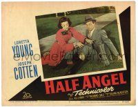 4w537 HALF ANGEL LC #6 '51 Loretta Young helps fallen Joseph Cotten with his pants!