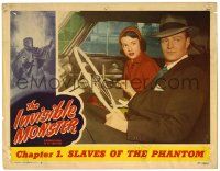 4w605 INVISIBLE MONSTER ch 1 LC #8 '50 Richard Webb & Aline Towne in car, Slaves of the Phantom!