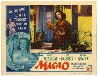4w690 MACAO LC #2 '52 Josef von Sternberg, close up of sexy Jane Russell in silk robe with fan!