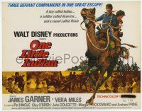 4w095 ONE LITTLE INDIAN LAMINATED TC '73 Disney, artwork of James Garner & kid on camel!