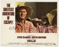 4w776 PAPILLON LC #5 '73 great close up of Steve McQueen wearing prison jumpsuit & straw hat!