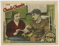 4w849 SHOULDER ARMS LC R22 Charlie Chaplin gets his hand bandaged by angel Edna Purviance!
