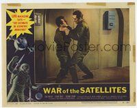 4w966 WAR OF THE SATELLITES LC #7 '58 Roger Corman sci-fi, Dick Miller throttling Richard Devon!