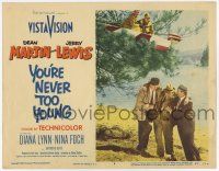 4w997 YOU'RE NEVER TOO YOUNG LC #8 '55 Dean Martin & Jerry Lewis in motorboat high in tree!