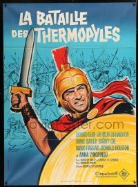 4y393 300 SPARTANS French 1p '62 Grinsson art of Richard Egan in the mighty battle of Thermopylae!