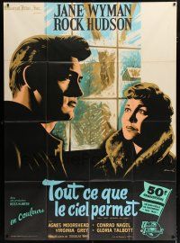 4y408 ALL THAT HEAVEN ALLOWS French 1p '62 different Xarrie art of Rock Hudson & Jane Wyman!