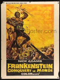 4y659 FRANKENSTEIN CONQUERS THE WORLD French 1p '66 Toho, cool giant monster art by Reynold Brown!