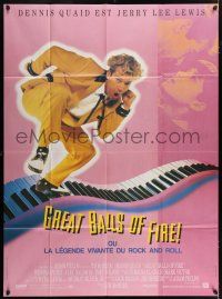 4y692 GREAT BALLS OF FIRE French 1p '89 Dennis Quaid as rock 'n' roll star Jerry Lee Lewis!
