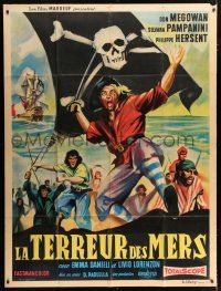 4y705 GUNS OF THE BLACK WITCH French 1p '61 great artwork of unconquerable barbarians of the sea!