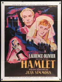 4y709 HAMLET French 1p R70s Olivier, Simmons, Shakespeare classic, different Guy Gerard Noel art!