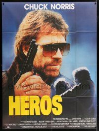 4y717 HERO & THE TERROR French 1p '88 great close up of Chuck Norris with gun & sunglasses!