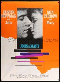 4y743 JOHN & MARY French 1p '69 super close image of Dustin Hoffman about to kiss Mia Farrow!