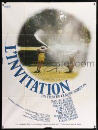 4y776 L'INVITATION French 1p '74 Claude Goretta, great image of couple playing in sprinkler!