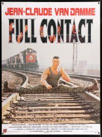 4y777 LIONHEART French 1p '91 Jean-Claude Van Damme doing splits on train tracks, Full Contact!