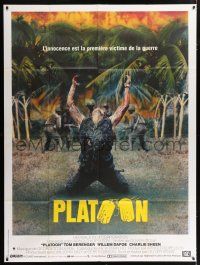 4y852 PLATOON French 1p '86 Oliver Stone, Vietnam War, Willem Dafoe shot in iconic scene!