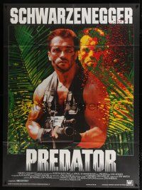 4y860 PREDATOR French 1p '87 cool close up image of Arnold Schwarzenegger with big gun!