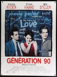 4y872 REALITY BITES French 1p '94 great image of Winona Ryder between Ben Stiller & Ethan Hawke!