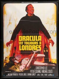 4y898 SATANIC RITES OF DRACULA French 1p '74 different Landi art of vampire Christopher Lee & girl!